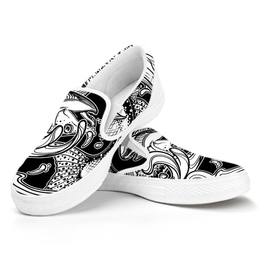 White And Black Pisces Sign Print White Slip On Shoes