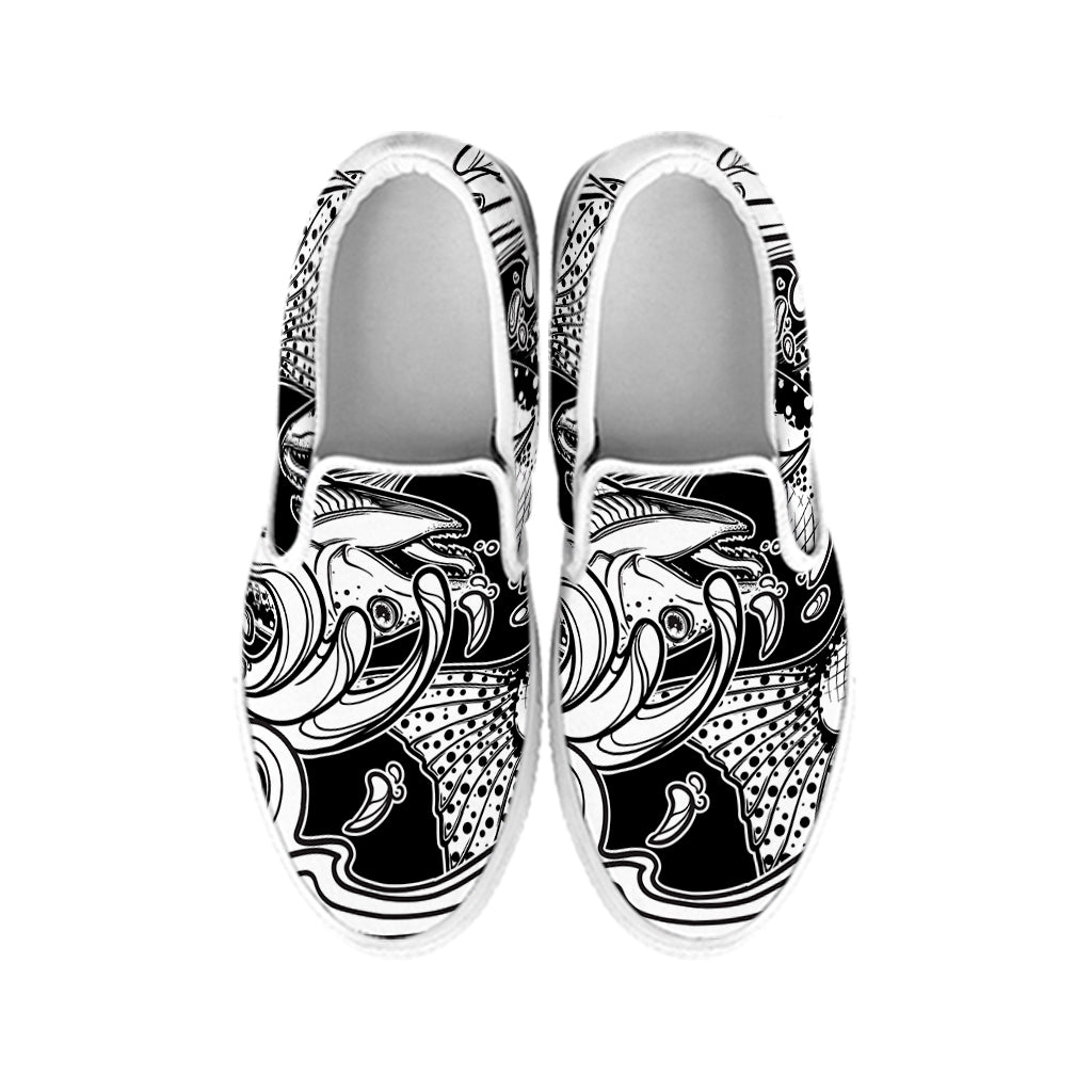 White And Black Pisces Sign Print White Slip On Shoes
