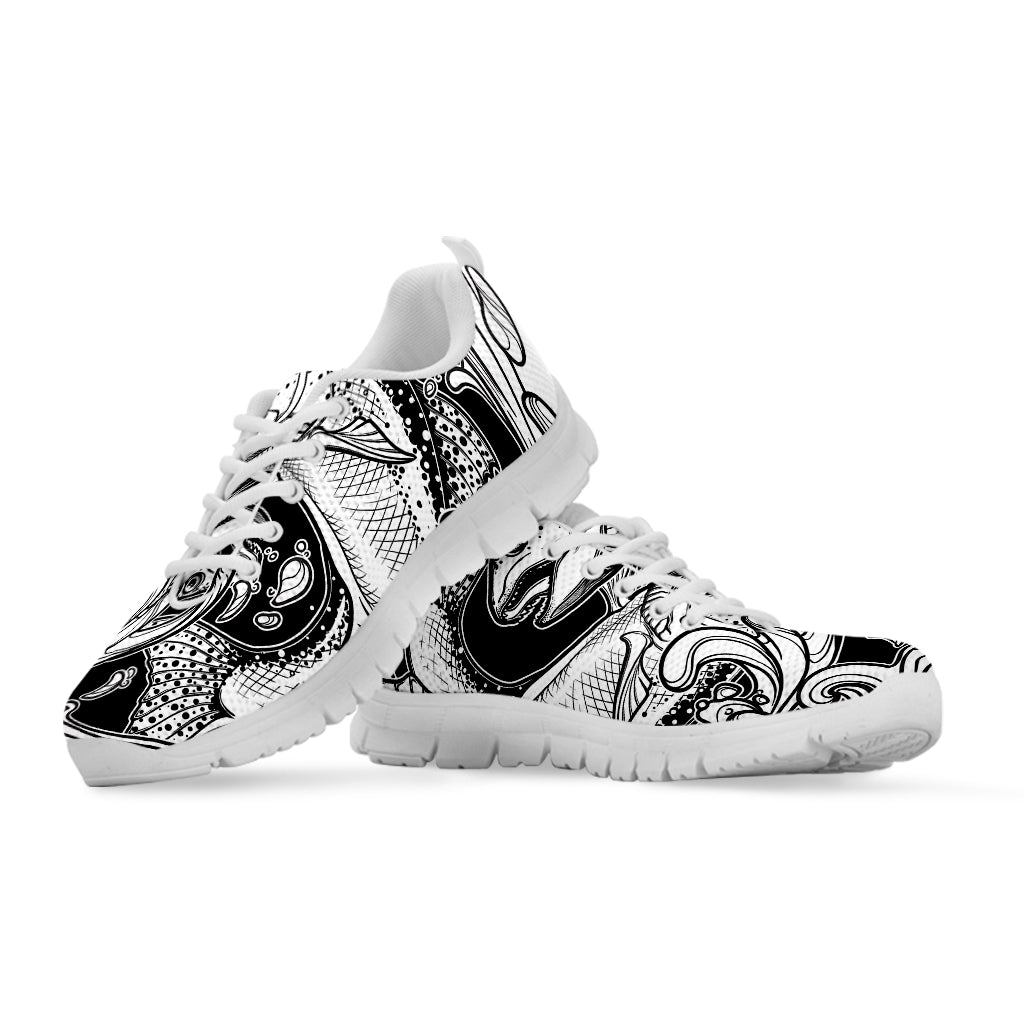 White And Black Pisces Sign Print White Sneakers
