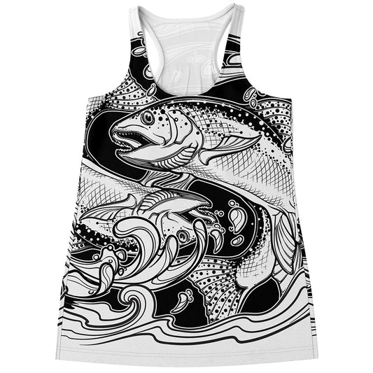 White And Black Pisces Sign Print Women's Racerback Tank Top