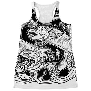 White And Black Pisces Sign Print Women's Racerback Tank Top