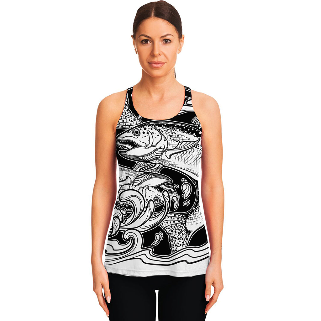 White And Black Pisces Sign Print Women's Racerback Tank Top