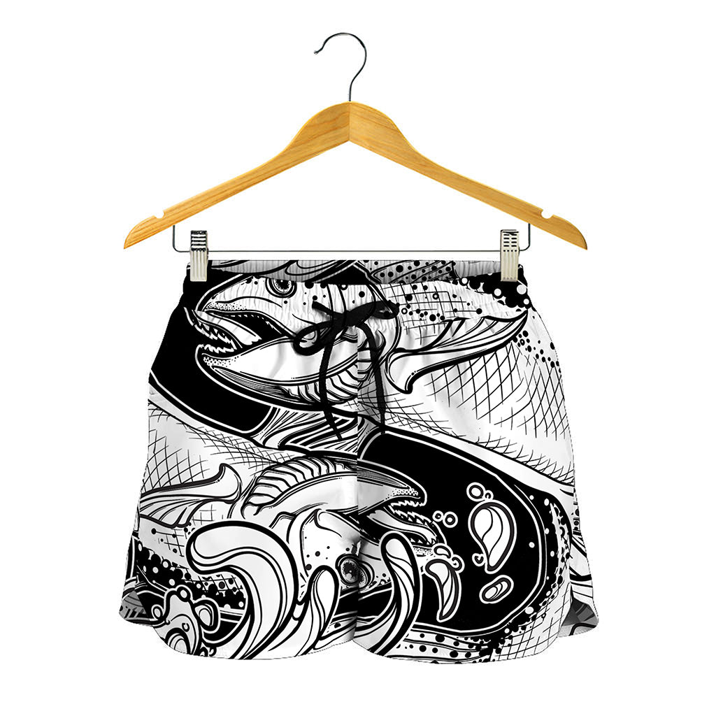 White And Black Pisces Sign Print Women's Shorts