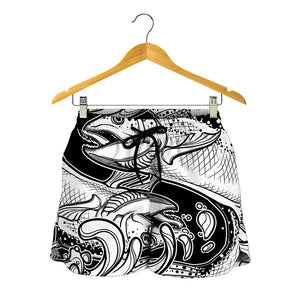 White And Black Pisces Sign Print Women's Shorts