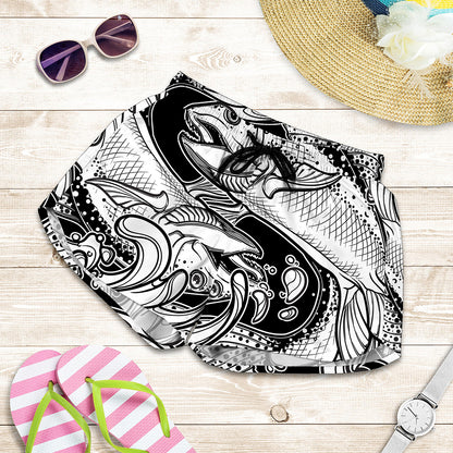White And Black Pisces Sign Print Women's Shorts