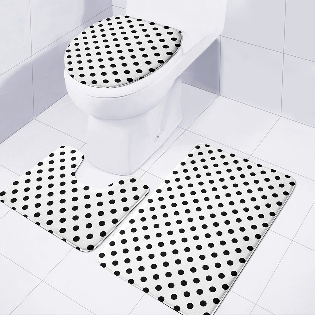 White And Black Polka Dot Pattern Print 3 Piece Bath Mat Set