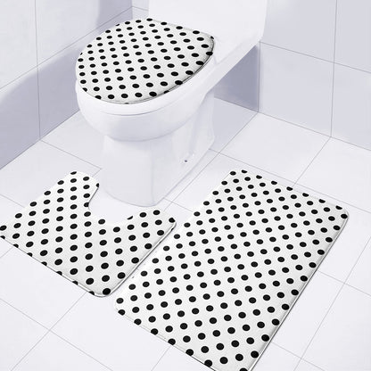 White And Black Polka Dot Pattern Print 3 Piece Bath Mat Set