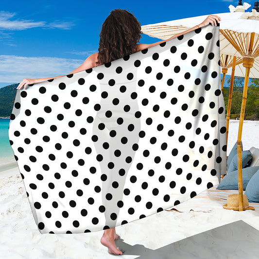 White And Black Polka Dot Pattern Print Beach Sarong Wrap