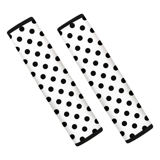 White And Black Polka Dot Pattern Print Car Seat Belt Covers