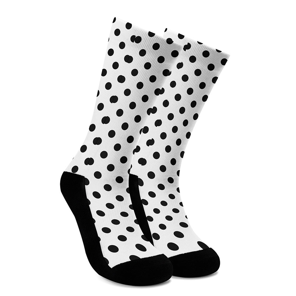White And Black Polka Dot Pattern Print Crew Socks