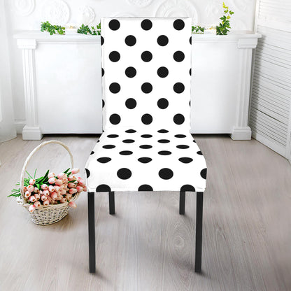 White And Black Polka Dot Pattern Print Dining Chair Slipcover