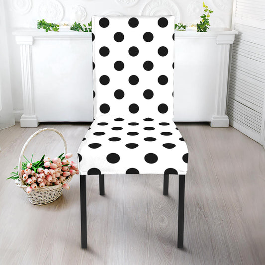White And Black Polka Dot Pattern Print Dining Chair Slipcover