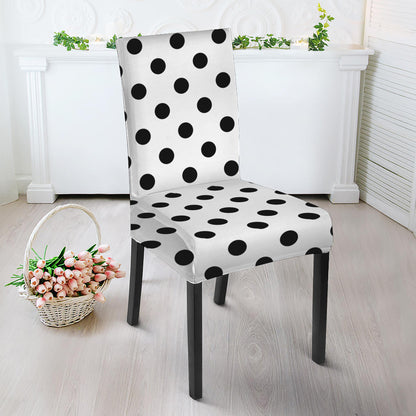 White And Black Polka Dot Pattern Print Dining Chair Slipcover