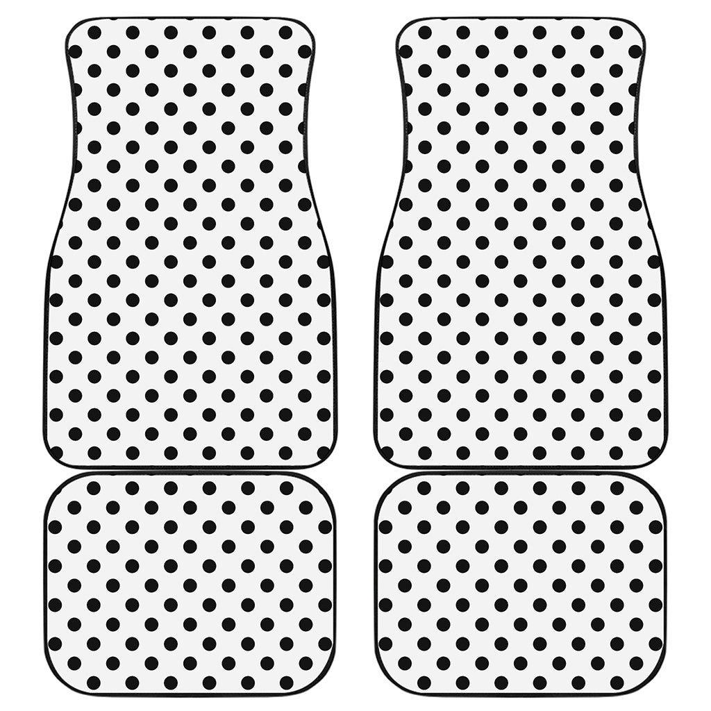 White And Black Polka Dot Pattern Print Front and Back Car Floor Mats