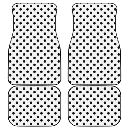 White And Black Polka Dot Pattern Print Front and Back Car Floor Mats