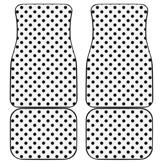 White And Black Polka Dot Pattern Print Front and Back Car Floor Mats