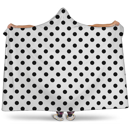 White And Black Polka Dot Pattern Print Hooded Blanket