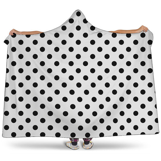 White And Black Polka Dot Pattern Print Hooded Blanket