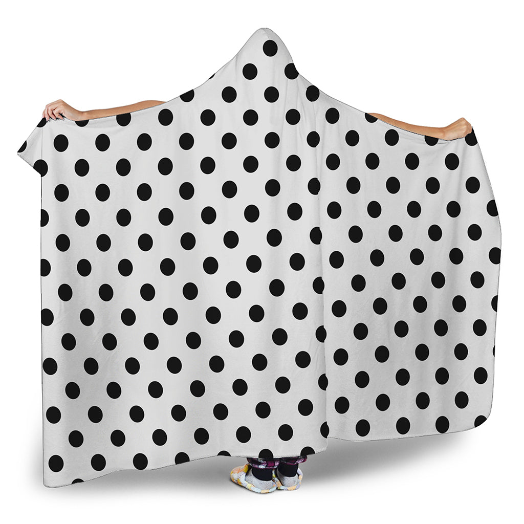 White And Black Polka Dot Pattern Print Hooded Blanket