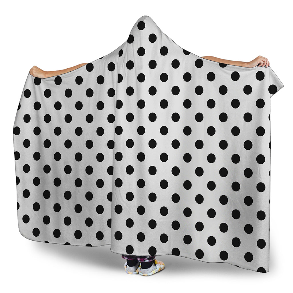 White And Black Polka Dot Pattern Print Hooded Blanket