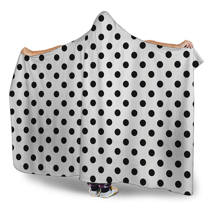 White And Black Polka Dot Pattern Print Hooded Blanket
