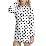 White And Black Polka Dot Pattern Print Hoodie Dress