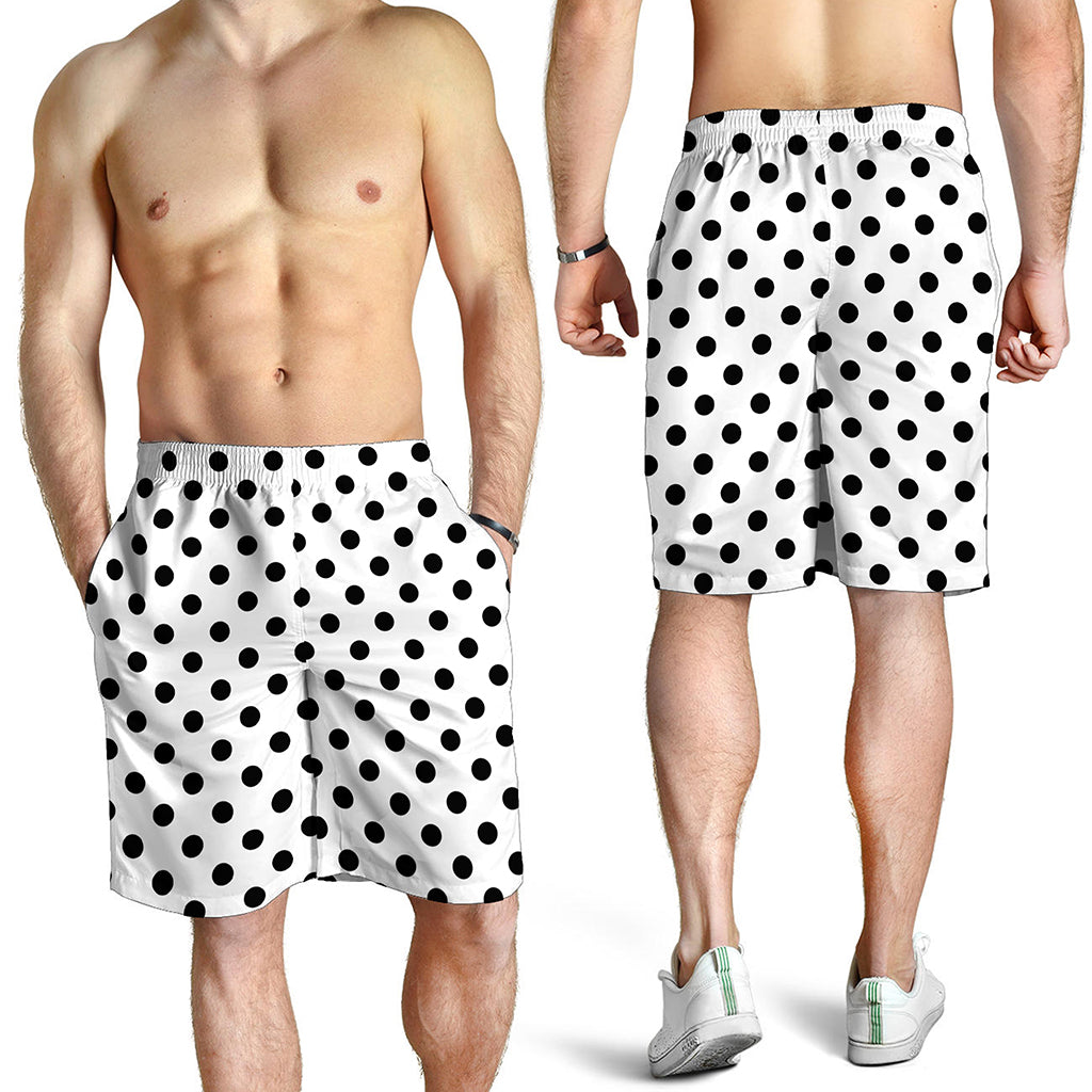 White And Black Polka Dot Pattern Print Men's Shorts