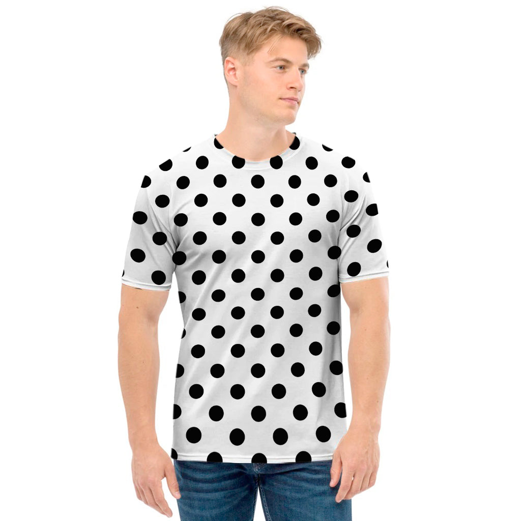 White And Black Polka Dot Pattern Print Men's T-Shirt