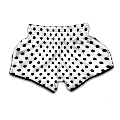 White And Black Polka Dot Pattern Print Muay Thai Boxing Shorts