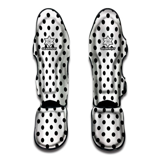 White And Black Polka Dot Pattern Print Muay Thai Shin Guard