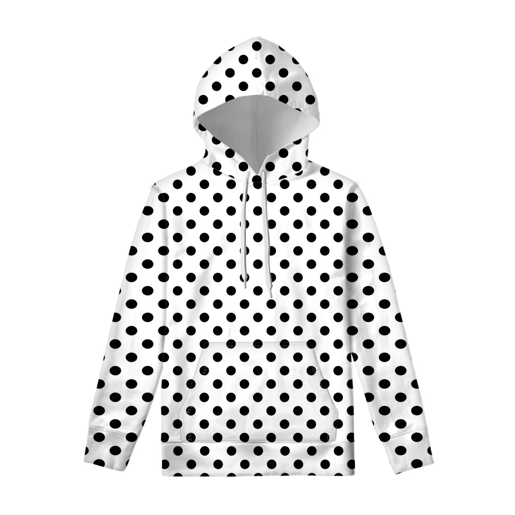 White And Black Polka Dot Pattern Print Pullover Hoodie