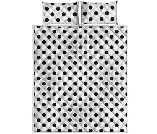 White And Black Polka Dot Pattern Print Quilt Bed Set