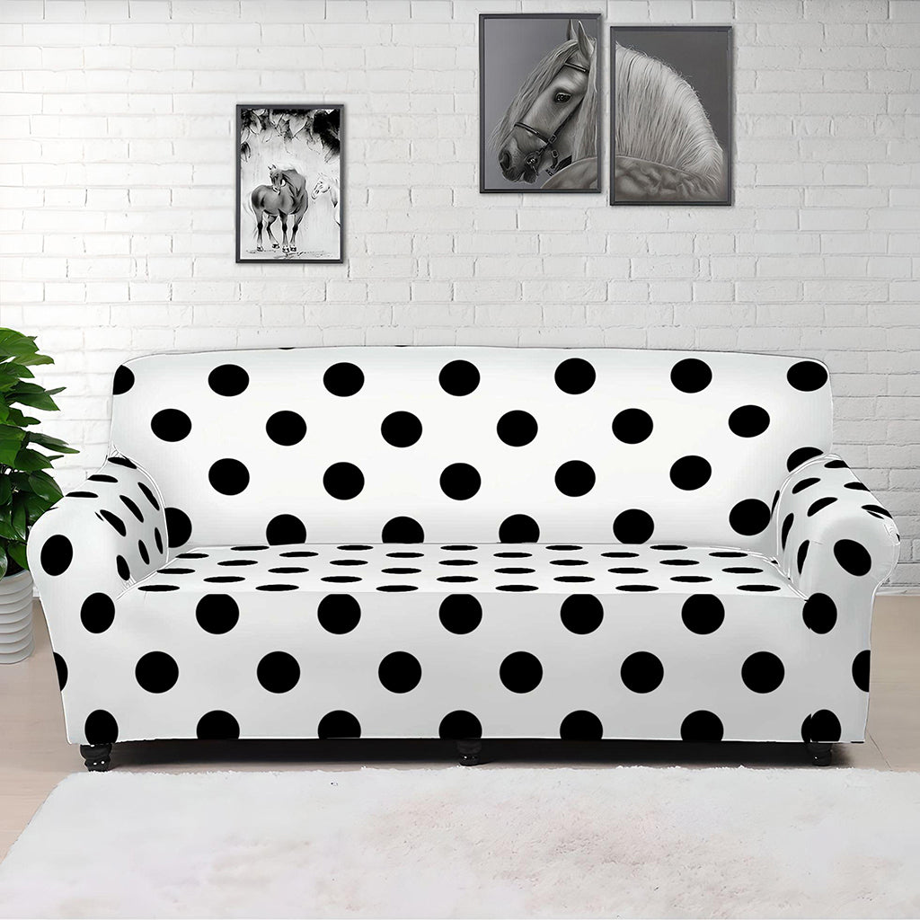 White And Black Polka Dot Pattern Print Sofa Cover