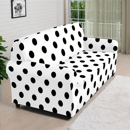 White And Black Polka Dot Pattern Print Sofa Cover