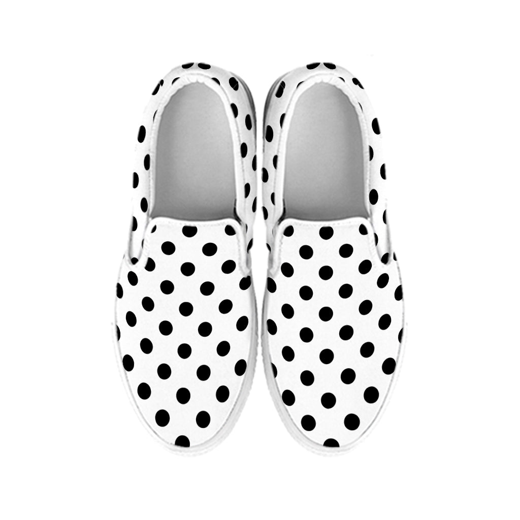 White And Black Polka Dot Pattern Print White Slip On Shoes