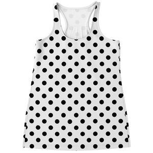White And Black Polka Dot Pattern Print Women's Racerback Tank Top