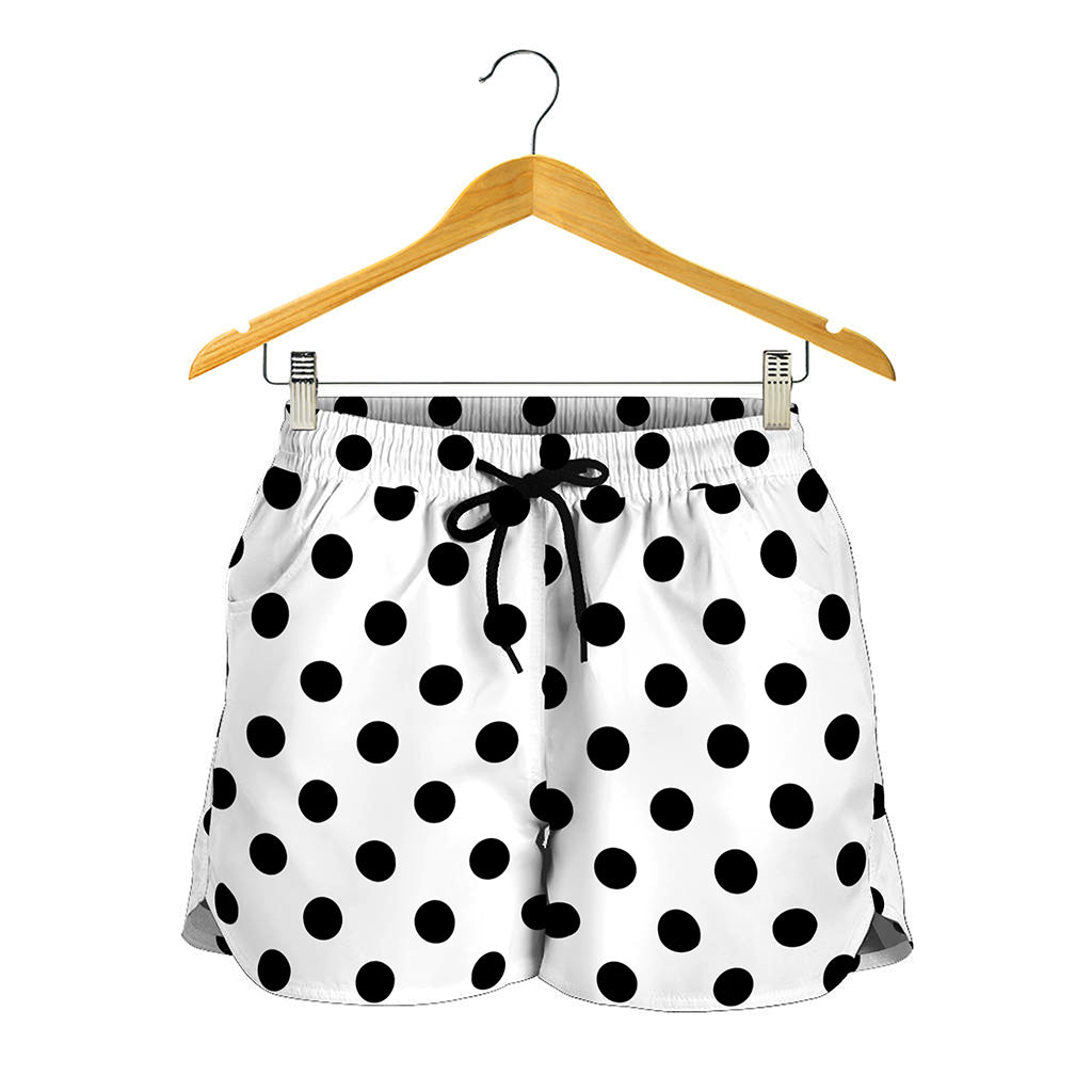 White And Black Polka Dot Pattern Print Women's Shorts