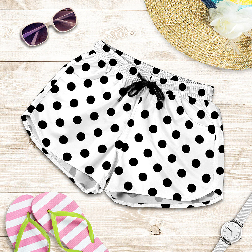 White And Black Polka Dot Pattern Print Women's Shorts