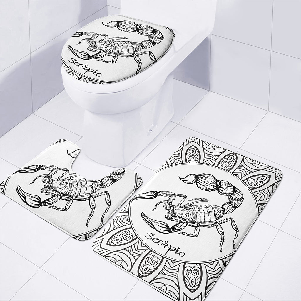 White And Black Scorpio Sign Print 3 Piece Bath Mat Set