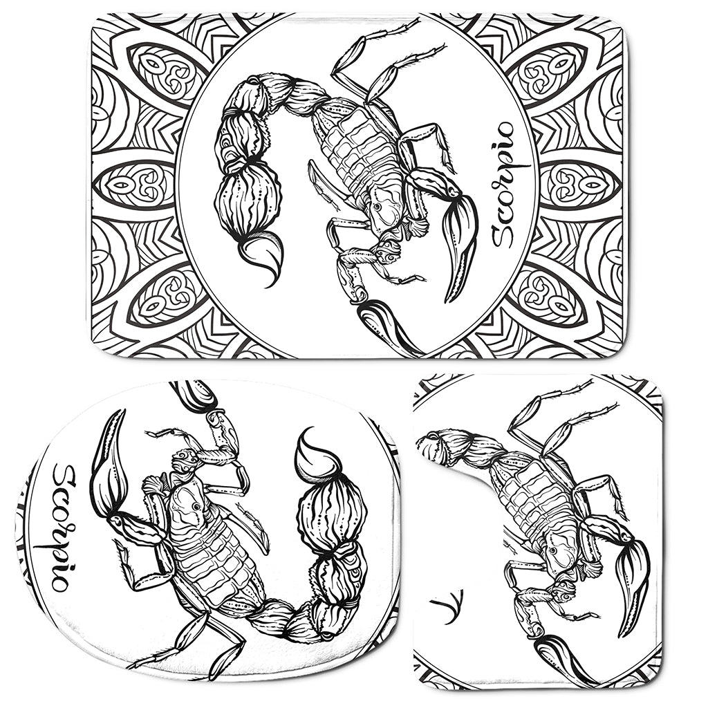 White And Black Scorpio Sign Print 3 Piece Bath Mat Set
