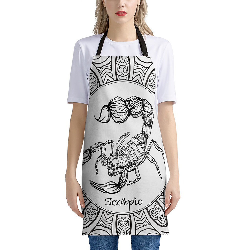 White And Black Scorpio Sign Print Apron