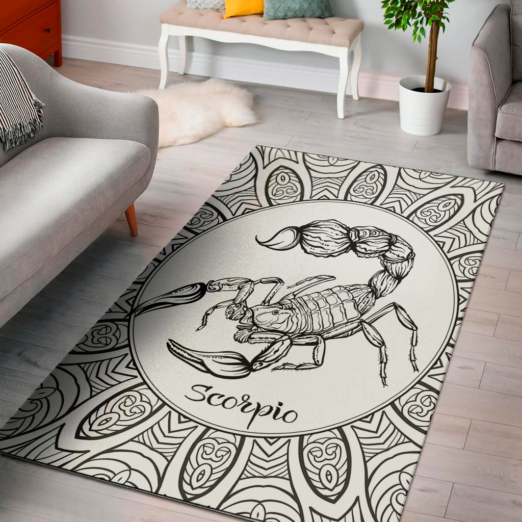 White And Black Scorpio Sign Print Area Rug