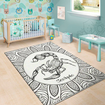 White And Black Scorpio Sign Print Area Rug