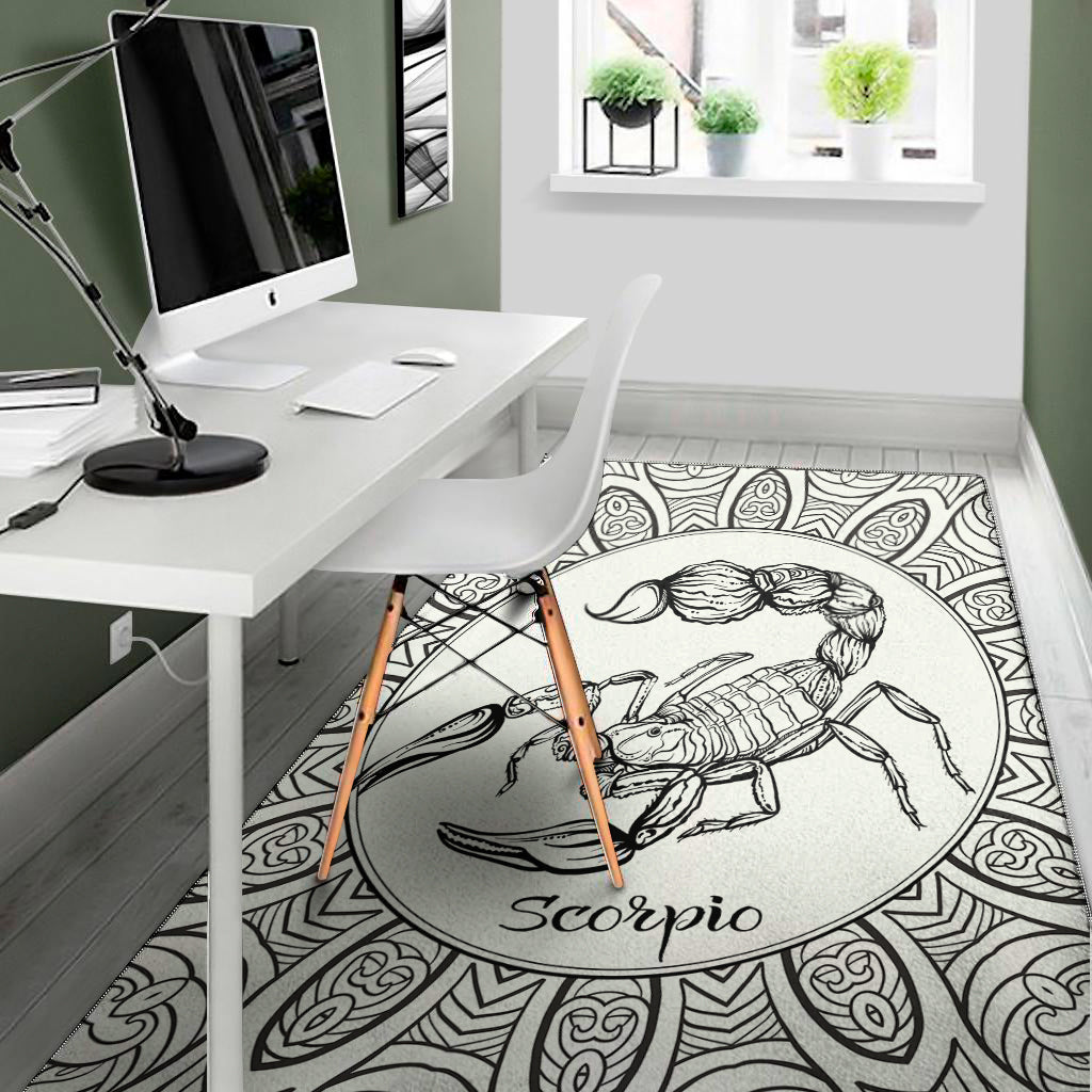 White And Black Scorpio Sign Print Area Rug