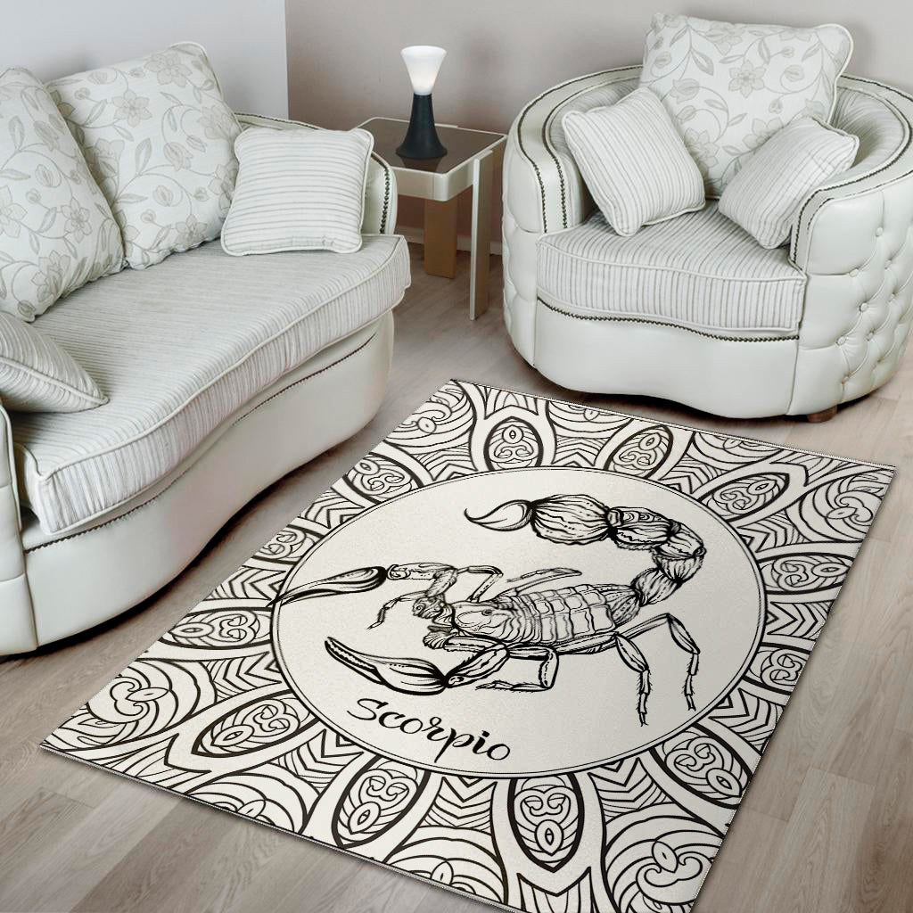 White And Black Scorpio Sign Print Area Rug