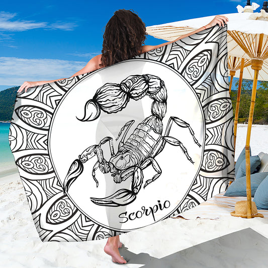 White And Black Scorpio Sign Print Beach Sarong Wrap