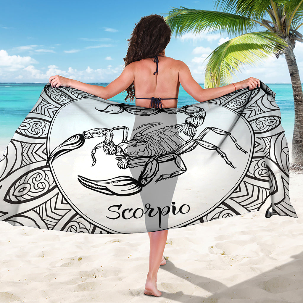 White And Black Scorpio Sign Print Beach Sarong Wrap