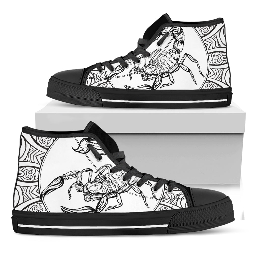 White And Black Scorpio Sign Print Black High Top Shoes