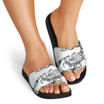 White And Black Scorpio Sign Print Black Slide Sandals