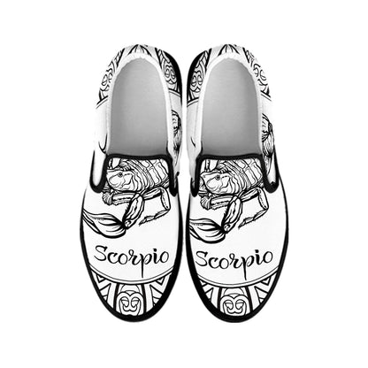 White And Black Scorpio Sign Print Black Slip On Shoes